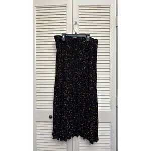 City Chic Womens Size M Black Elastic Waist Prism Spot Long Pleated Skirt